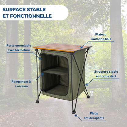 Table de Camping Pliable avec étagères de rangement