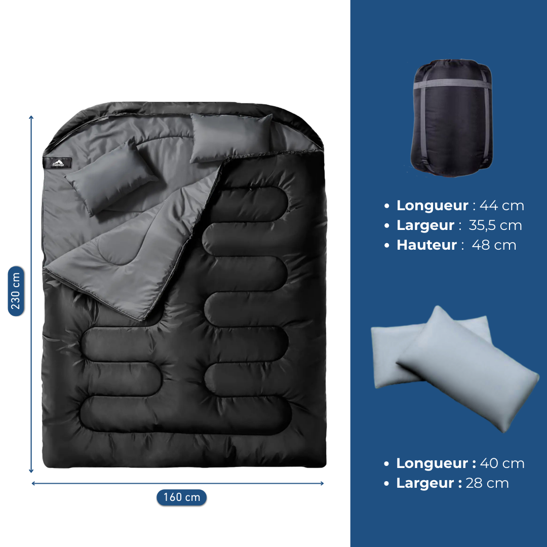 Sac De Couchage Double Noir - Avec Housse De Transport