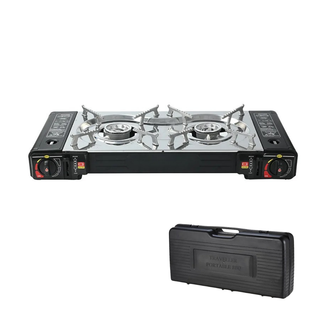 Réchaud à gaz double pour camping avec mallette