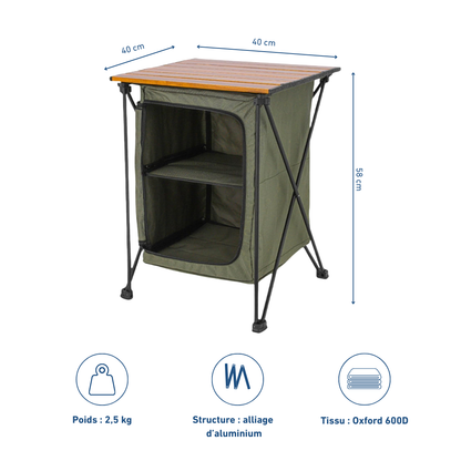 Table de Camping Pliable avec étagères de rangement