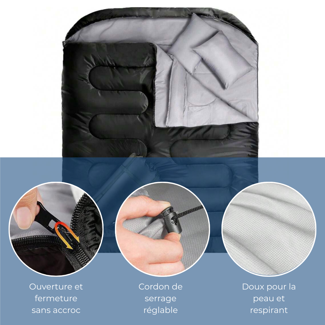 Sac De Couchage Double Noir - Avec Housse De Transport