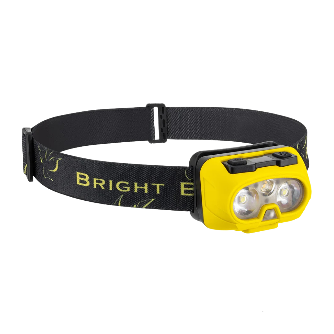 Lampe frontale LED rechargeable jaune avec bandeau réglable