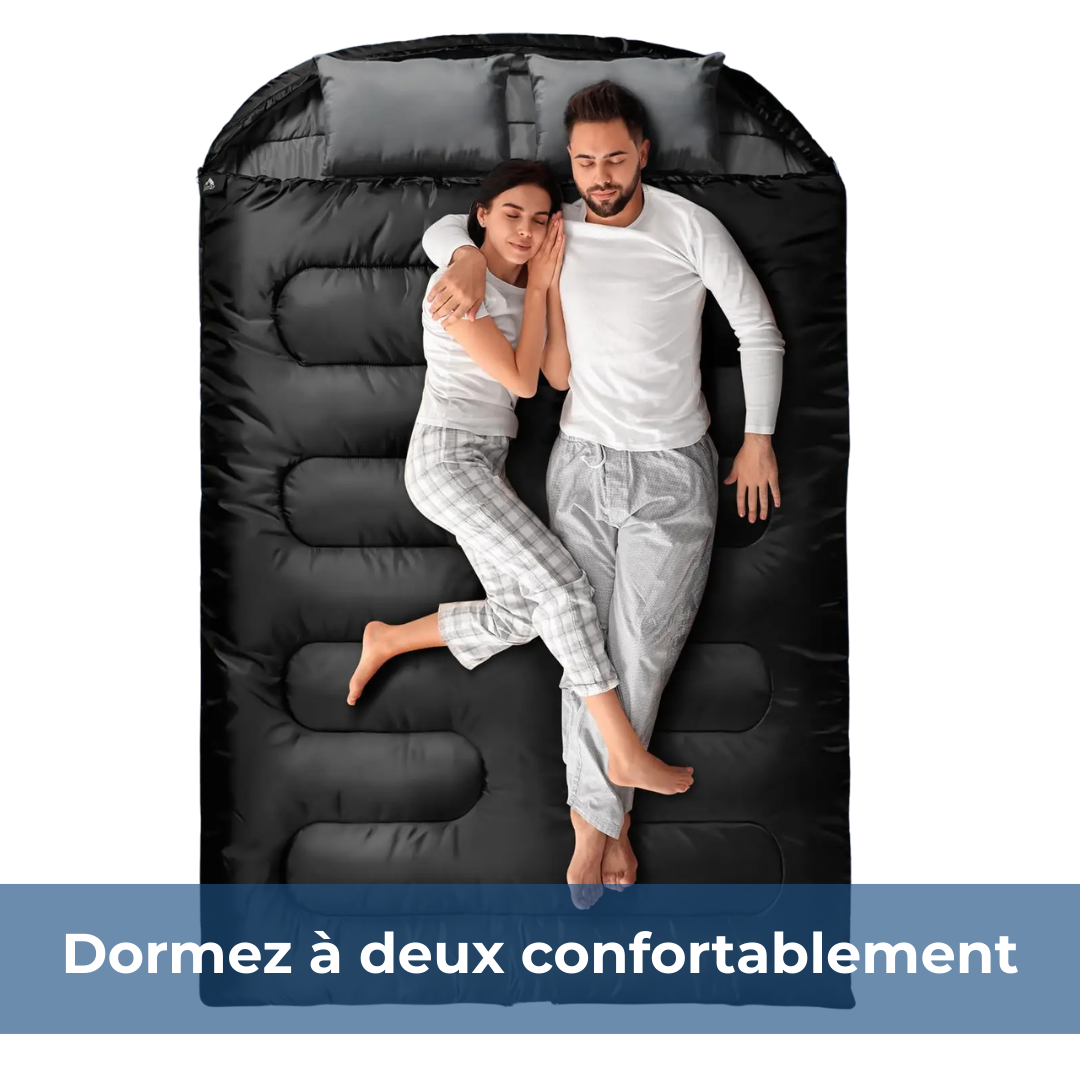 Sac De Couchage Double Noir - Avec Housse De Transport