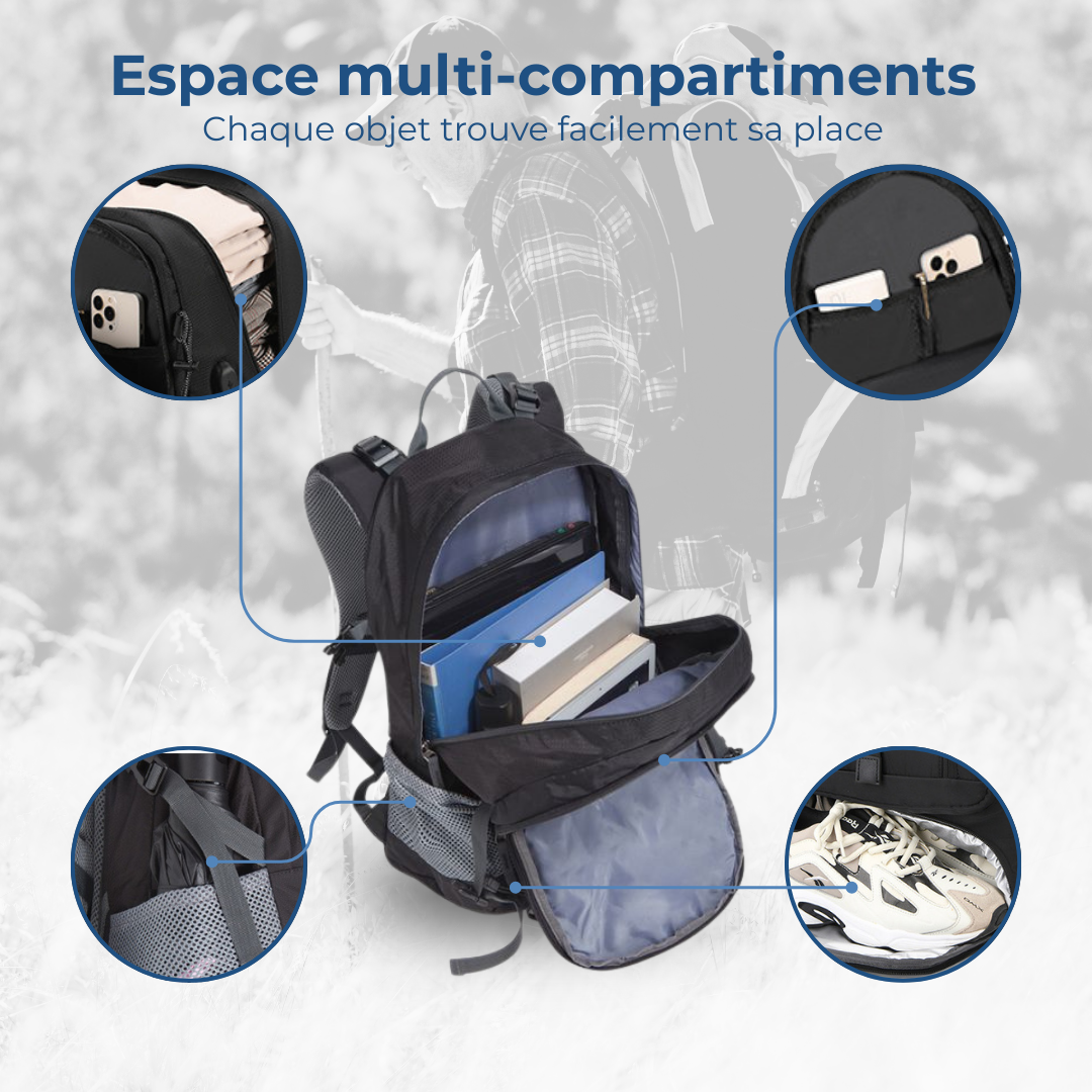 Sac à dos de randonnée multifonction noir