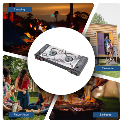 Réchaud à gaz double pour camping avec mallette