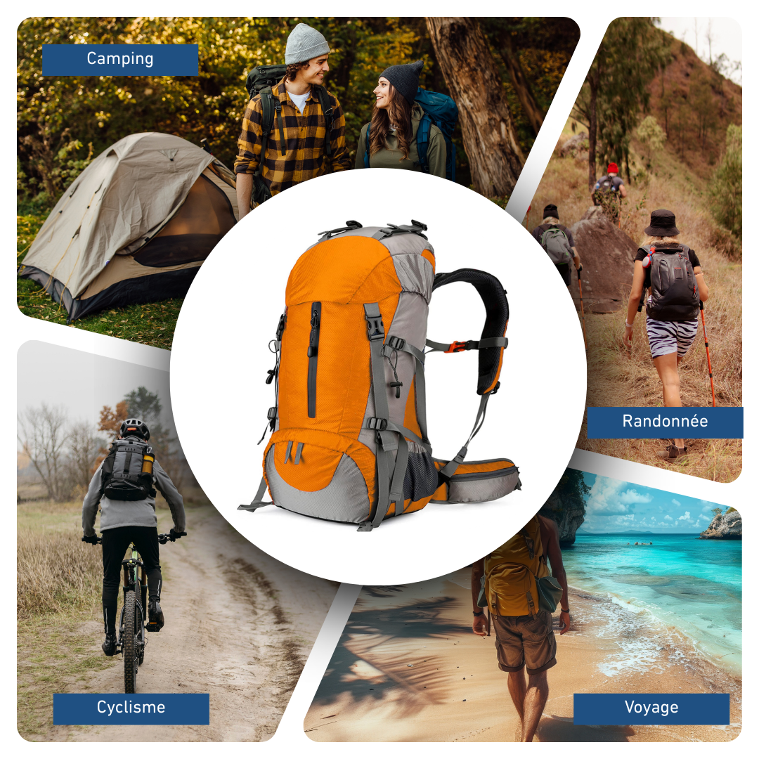 Sac À Dos de Randonnée 50L Orange  Multi Compartiments