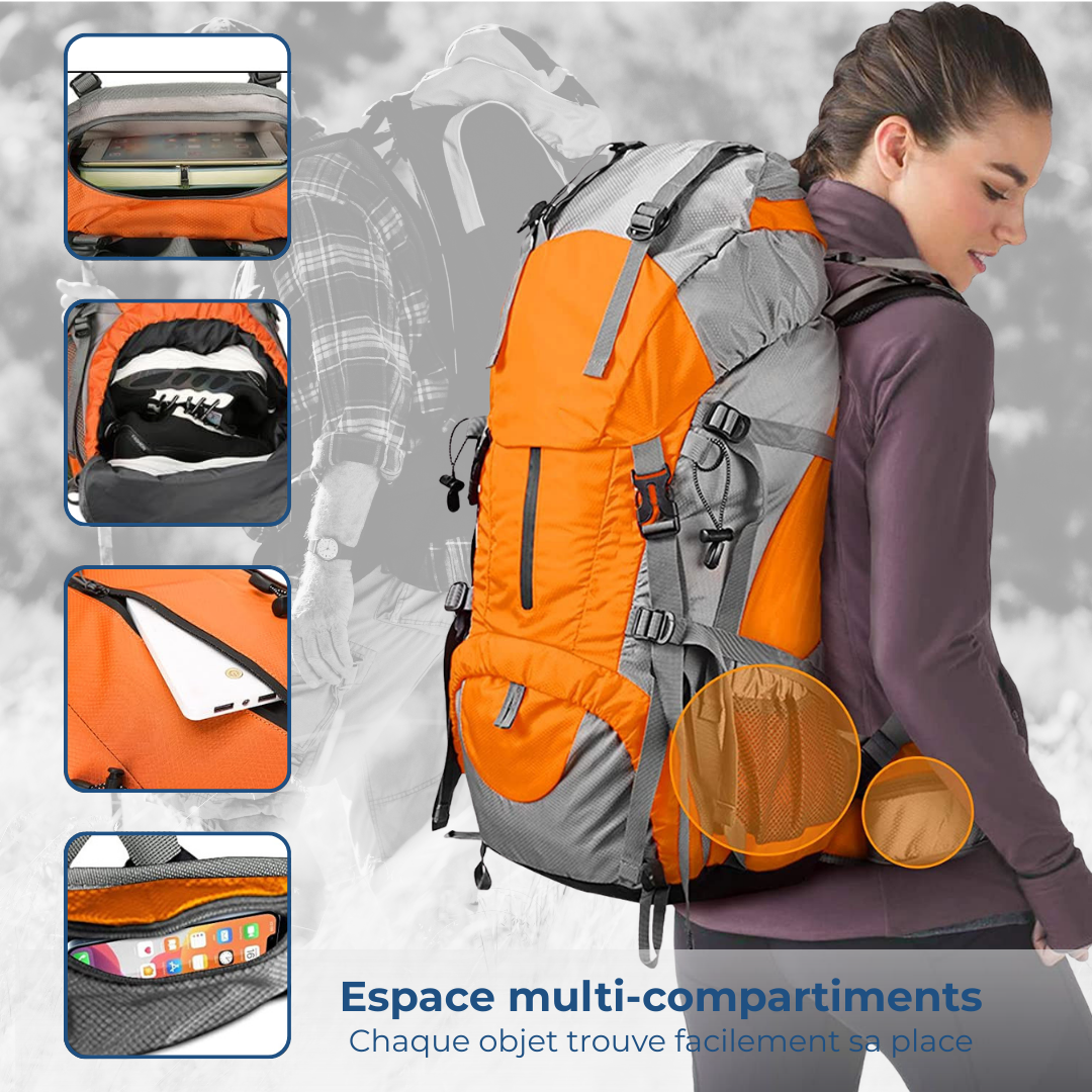 Sac À Dos de Randonnée 50L Orange  Multi Compartiments