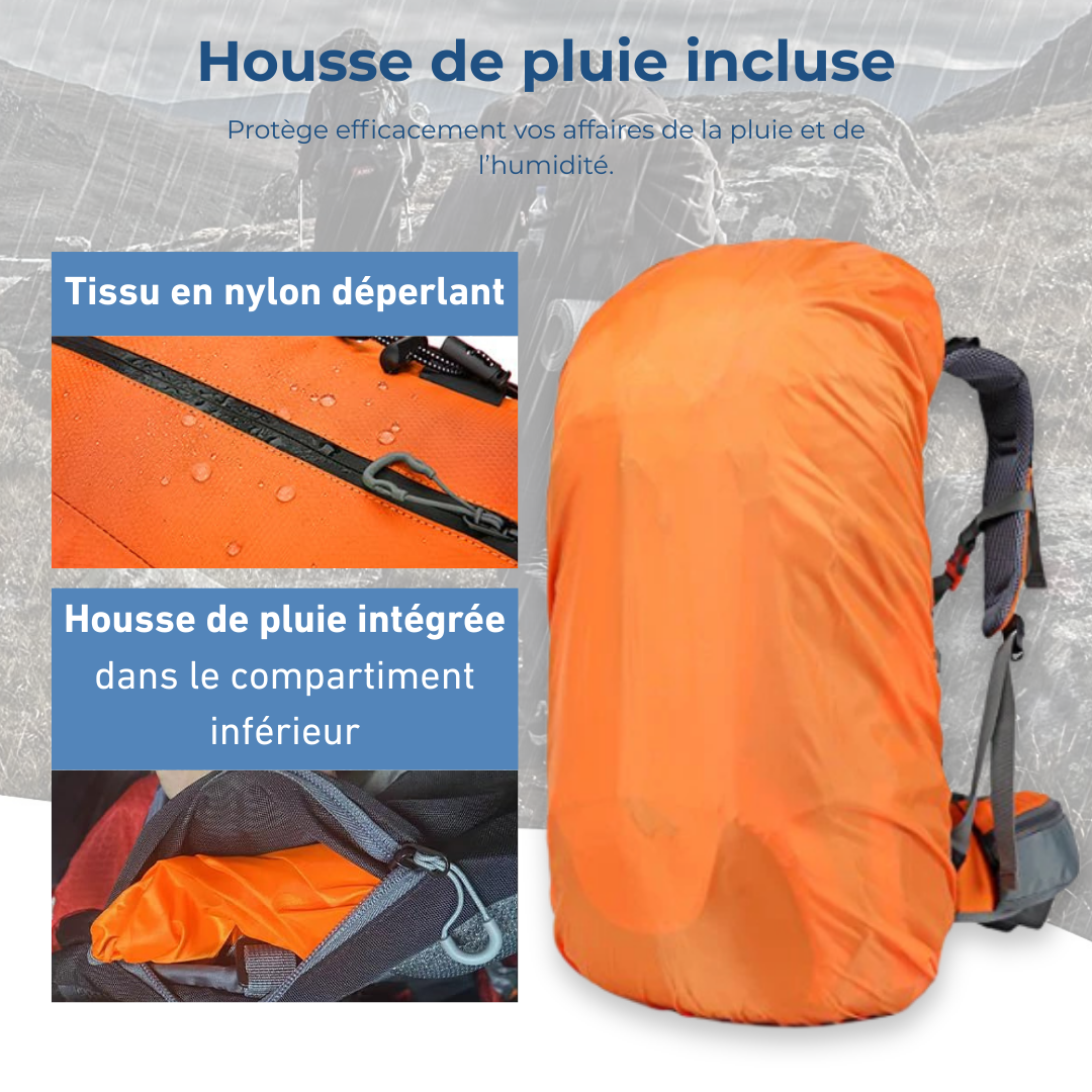 Sac À Dos de Randonnée 50L Orange  Multi Compartiments