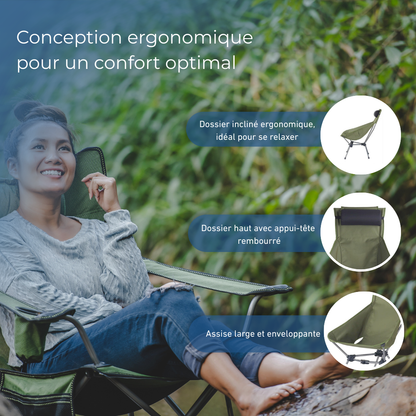Chaise De Camping Pliante Avec Appui Tête