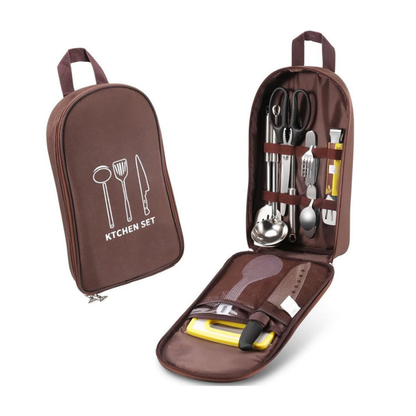 Kit d’ustensiles de cuisine pour camping avec housse de rangement
