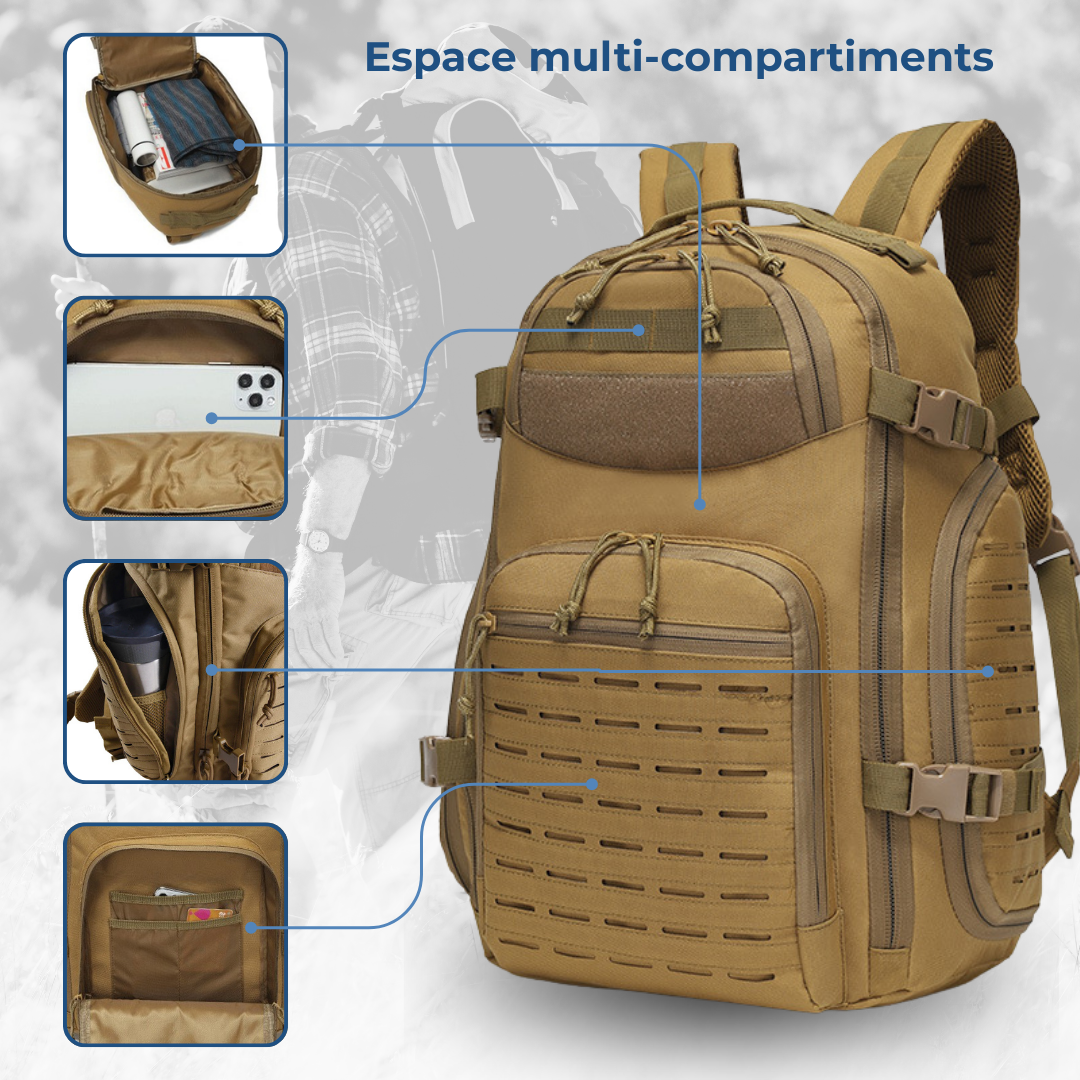Sac à dos tactique beige multi-compartiments pour outdoor