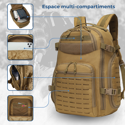Sac à dos tactique beige multi-compartiments pour outdoor