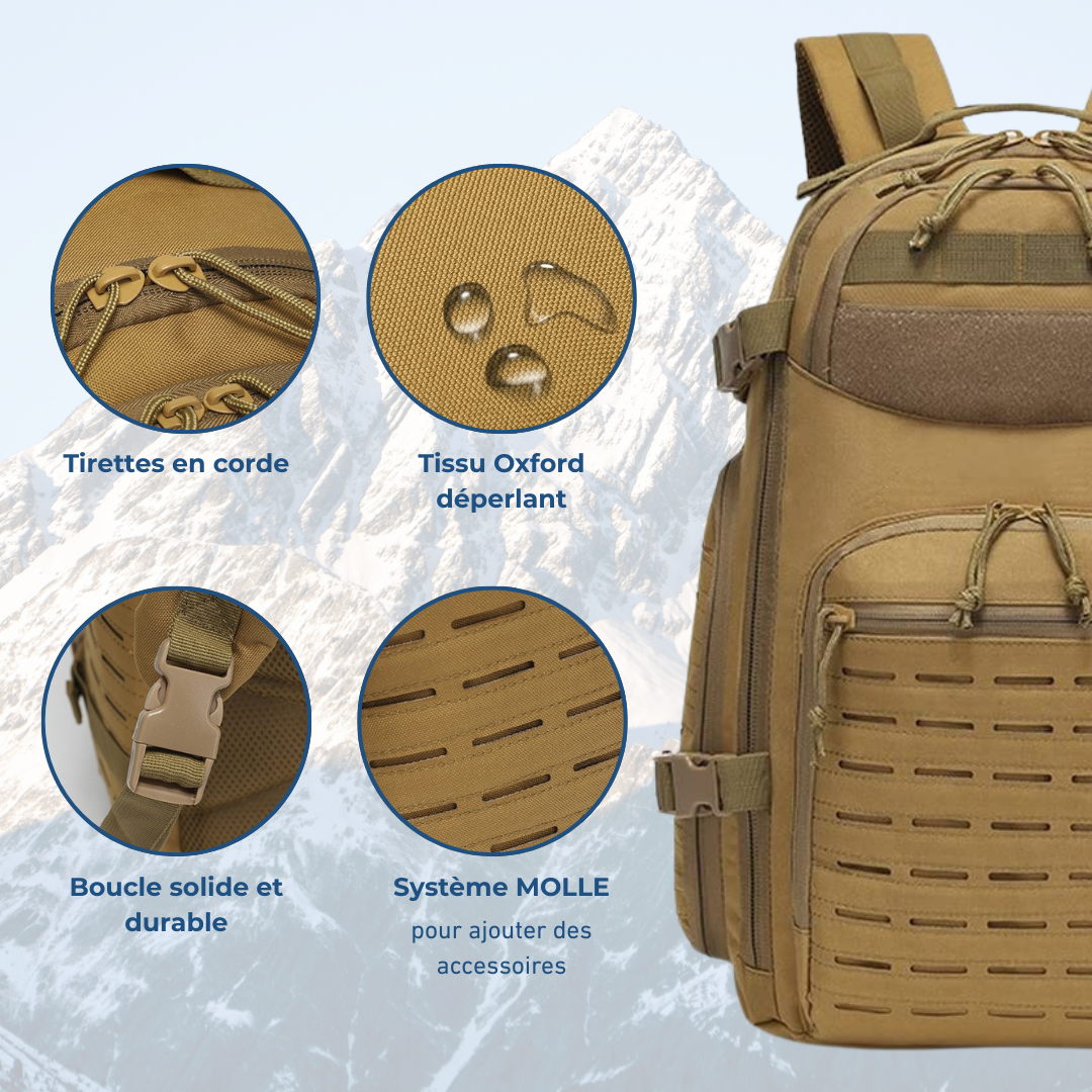 Sac à dos tactique beige multi-compartiments pour outdoor