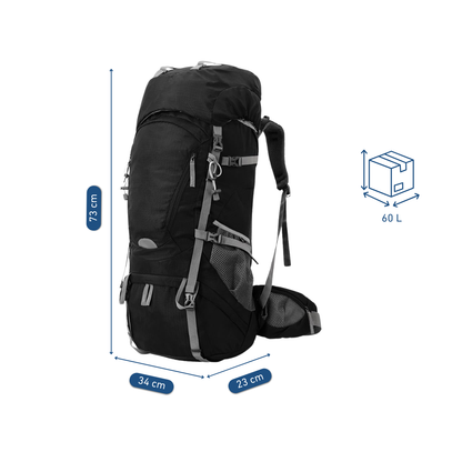 Sac à dos de trekking noir grande capacité multi-compartiments