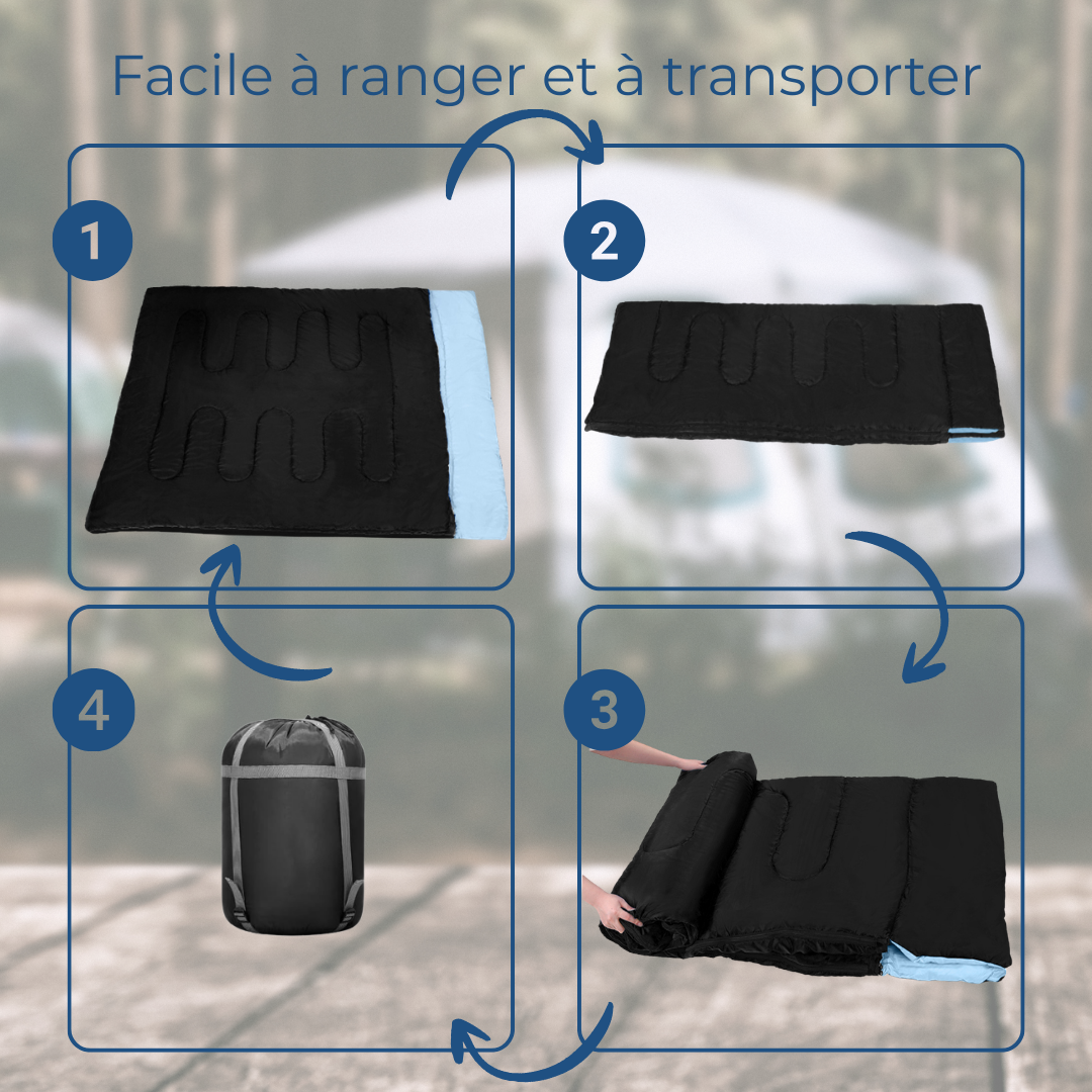 Sac De Couchage Double Noir Et Bleu - Convertible  En Couette Avec Oreillers