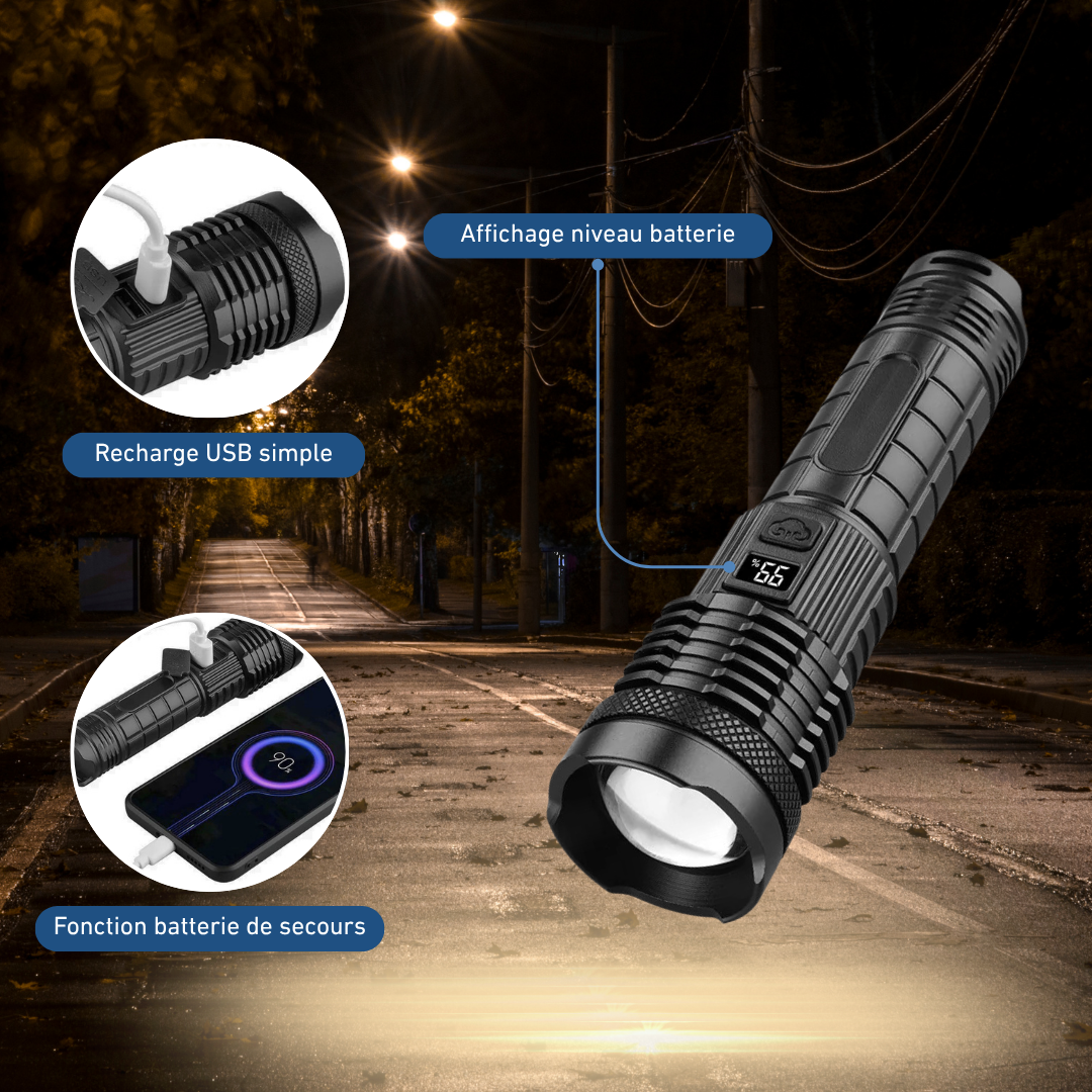 Lampe torche LED rechargeable avec fonction power bank