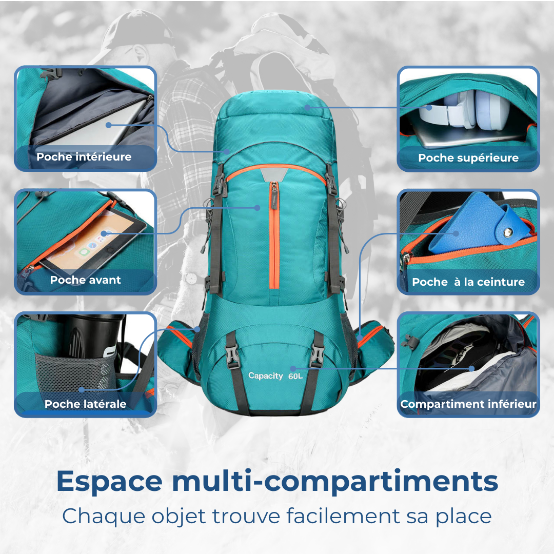 Sac à dos de randonnée 60L bleu