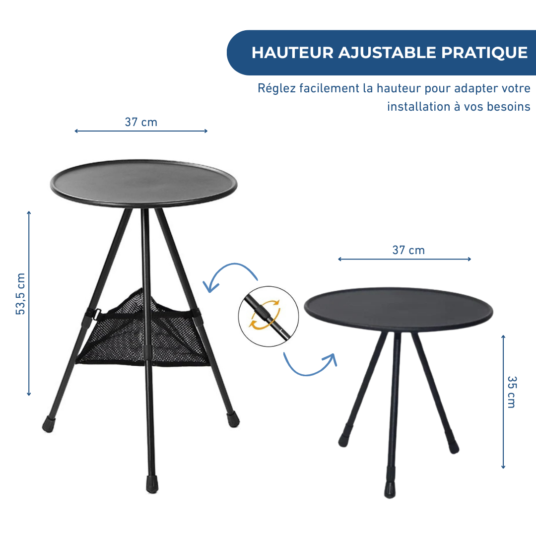 Table De Camping Ronde Pliante Aluminium Avec Filet de Rangement