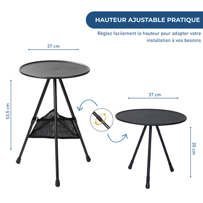 Table De Camping Ronde Pliante Aluminium Avec Filet de Rangement