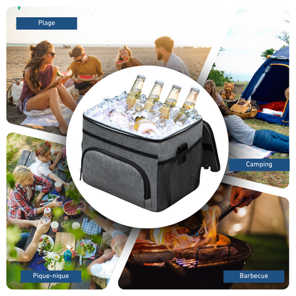 Sac isotherme gris de grande capacité pour pique-nique et camping