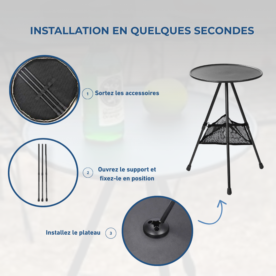 Table De Camping Ronde Pliante Aluminium Avec Filet de Rangement