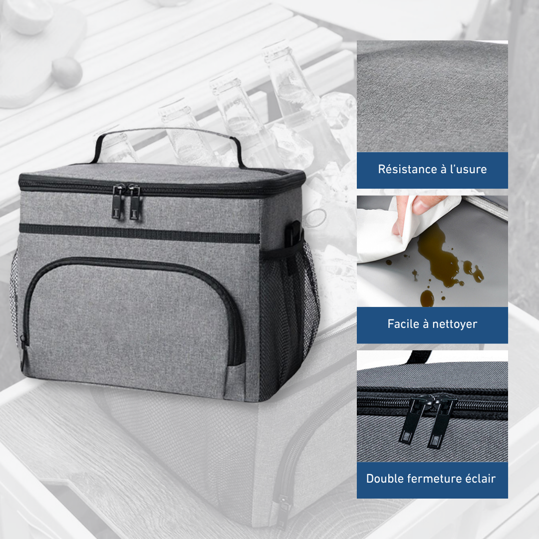 Sac isotherme gris de grande capacité pour pique-nique et camping