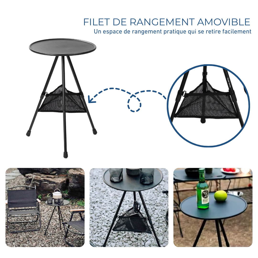 Table De Camping Ronde Pliante Aluminium Avec Filet de Rangement