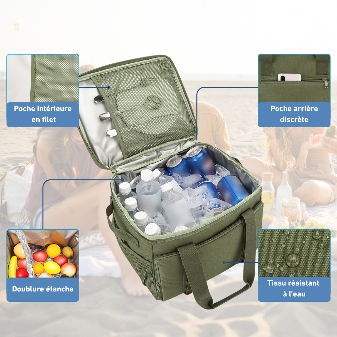 Sac isotherme vert pliable pour camping