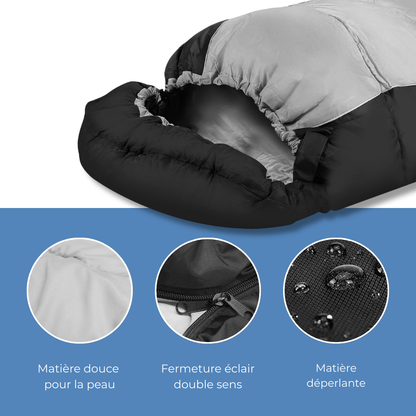 Sac De Couchage Momie Noir Et Gris - Léger Compact Avec Housse