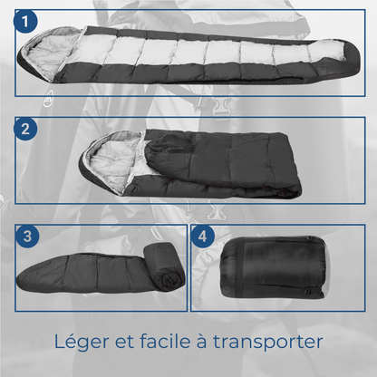 Sac De Couchage Momie Noir Et Gris - Léger Compact Avec Housse