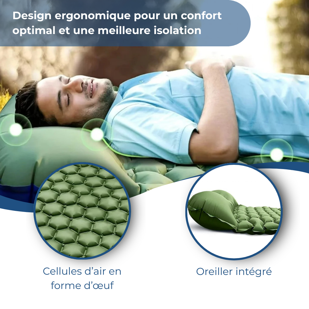 Matelas Gonflable Vert Ultraléger Avec Oreiller Pour Camping