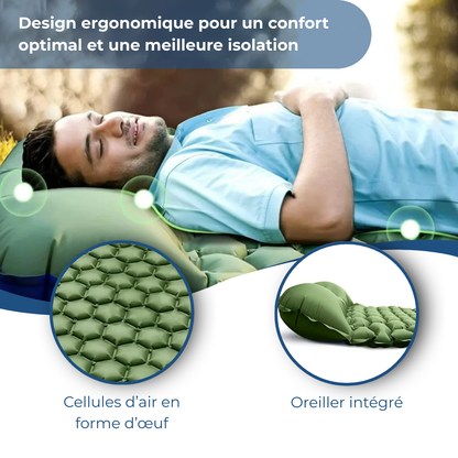 Matelas Gonflable Vert Ultraléger Avec Oreiller Pour Camping