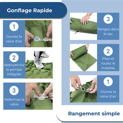 Matelas Gonflable Vert Ultraléger Avec Oreiller Pour Camping