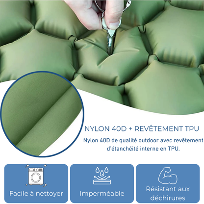 Matelas Gonflable Vert Ultraléger Avec Oreiller Pour Camping