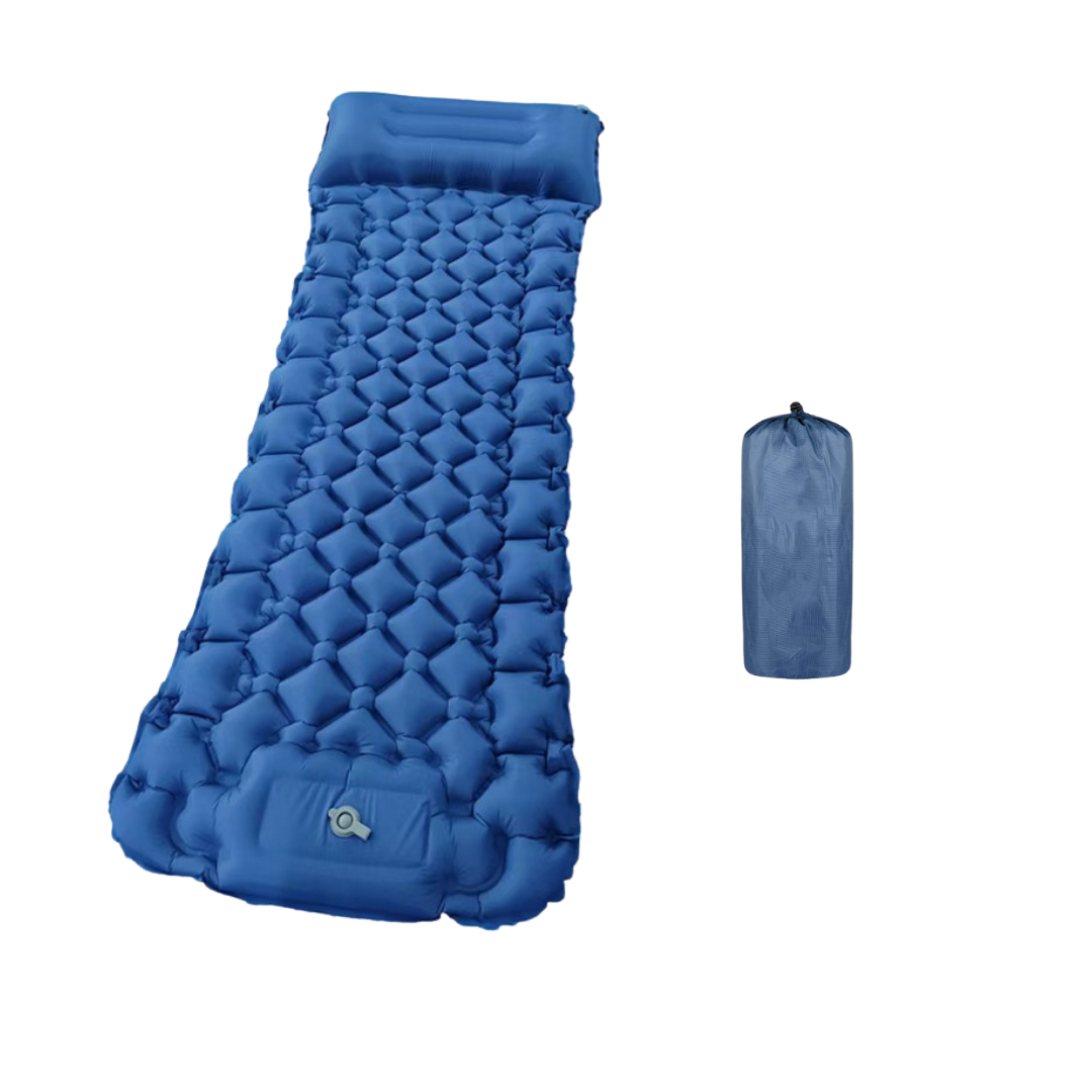 Matelas Gonflable Bleu Ultraléger Avec Oreiller Pour Camping