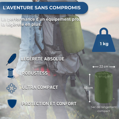 Sac De Couchage Momie Vert - Léger Et Compact Avec Housse De Transport
