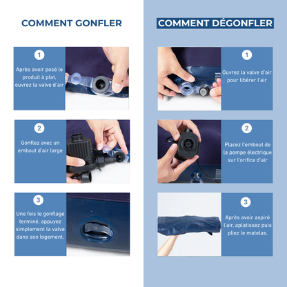 Matelas gonflable bleu confortable pour camping