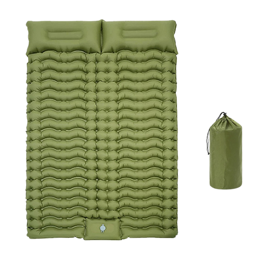 Matelas gonflable double vert avec oreillers intégrés pour camping