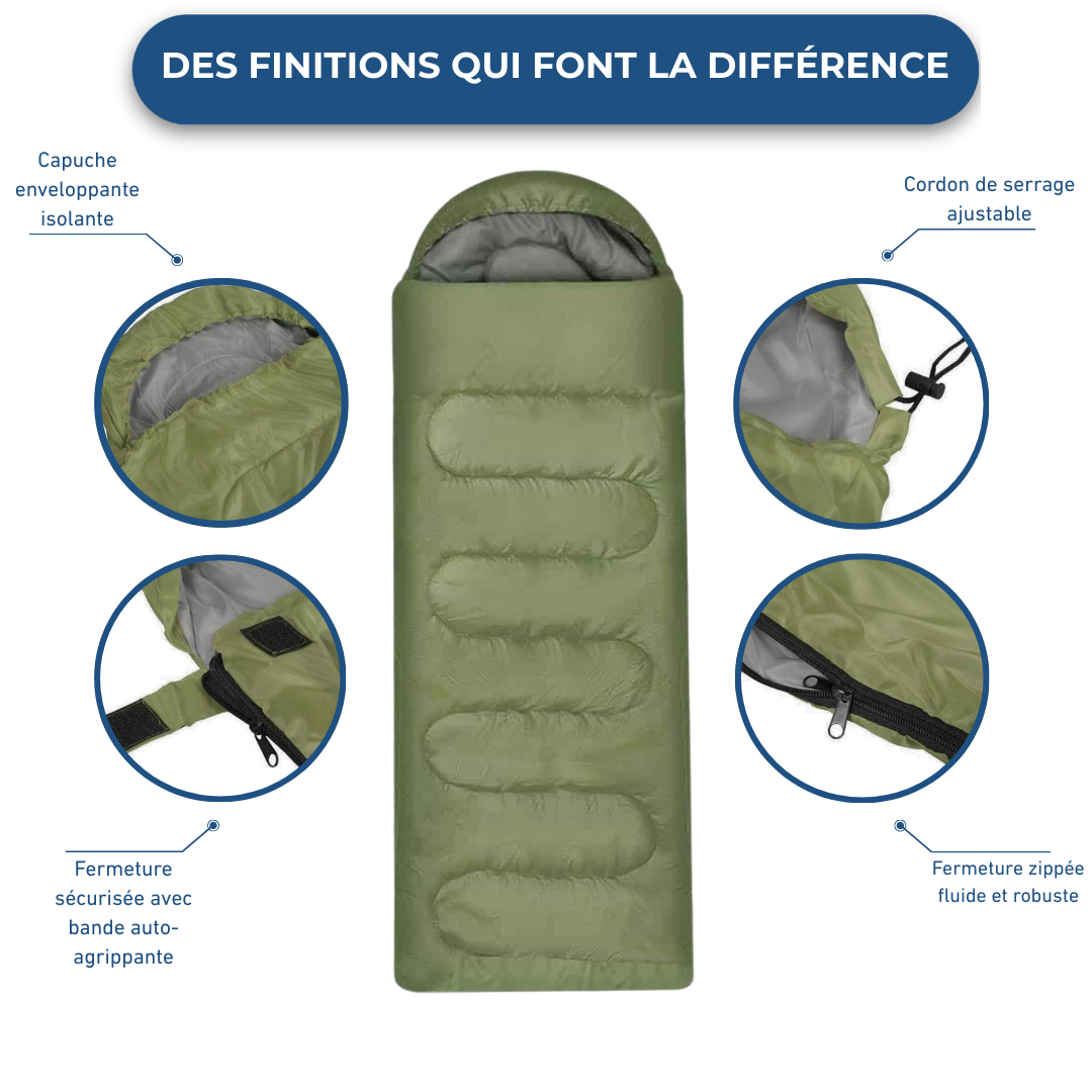 Sac De Couchage Momie Vert - Léger Et Compact Avec Housse De Transport