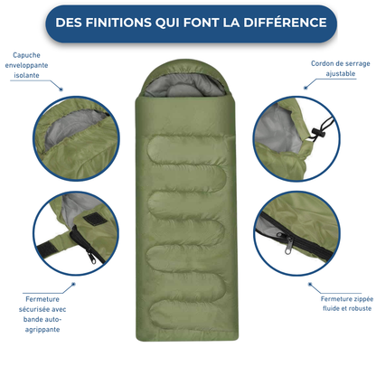 Sac De Couchage Momie Vert - Léger Et Compact Avec Housse De Transport