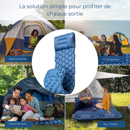 Matelas Gonflable Bleu Ultraléger Avec Oreiller Pour Camping