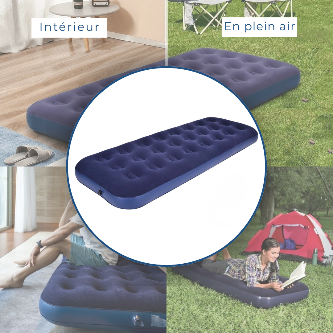 Matelas gonflable bleu confortable pour camping