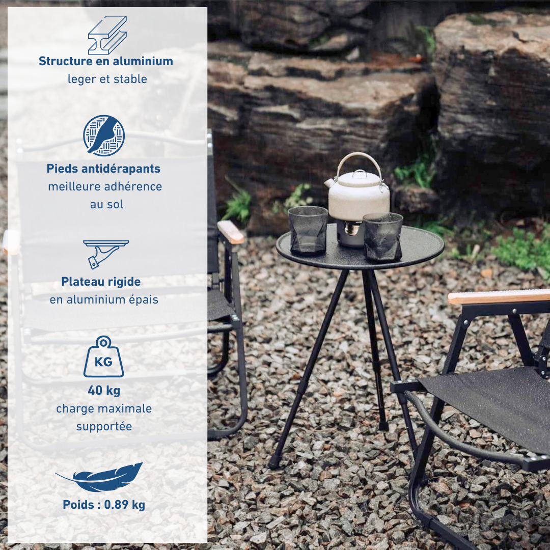 Table De Camping Ronde Pliante Aluminium Avec Filet de Rangement