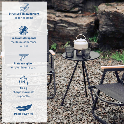 Table De Camping Ronde Pliante Aluminium Avec Filet de Rangement