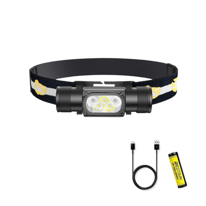 Lampe frontale LED rechargeable avec bandeau réglable